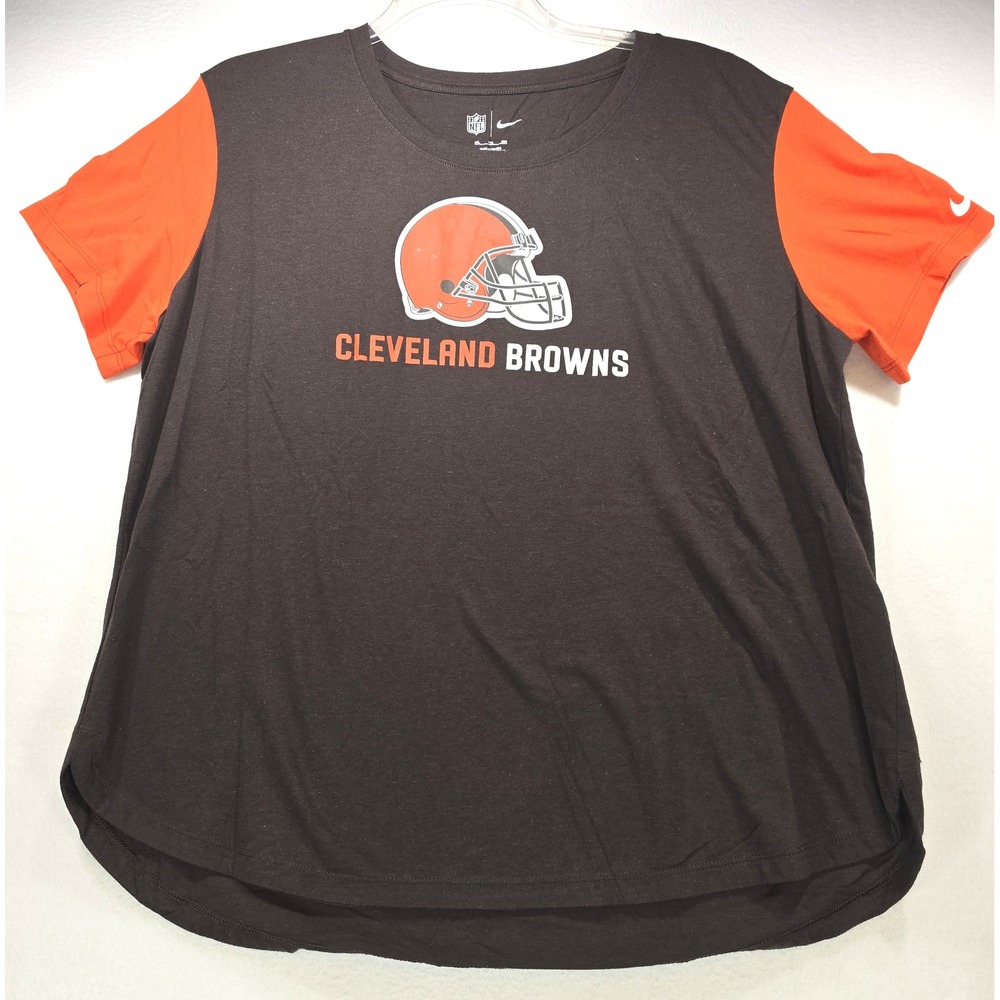 Nike NFL Cleveland Browns T-Shirt Womens XXL Brown Orange Colorblock Fan Gear